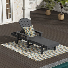 Malibu reclining chaise lounge with arms and wheels in Gray styled outdoors