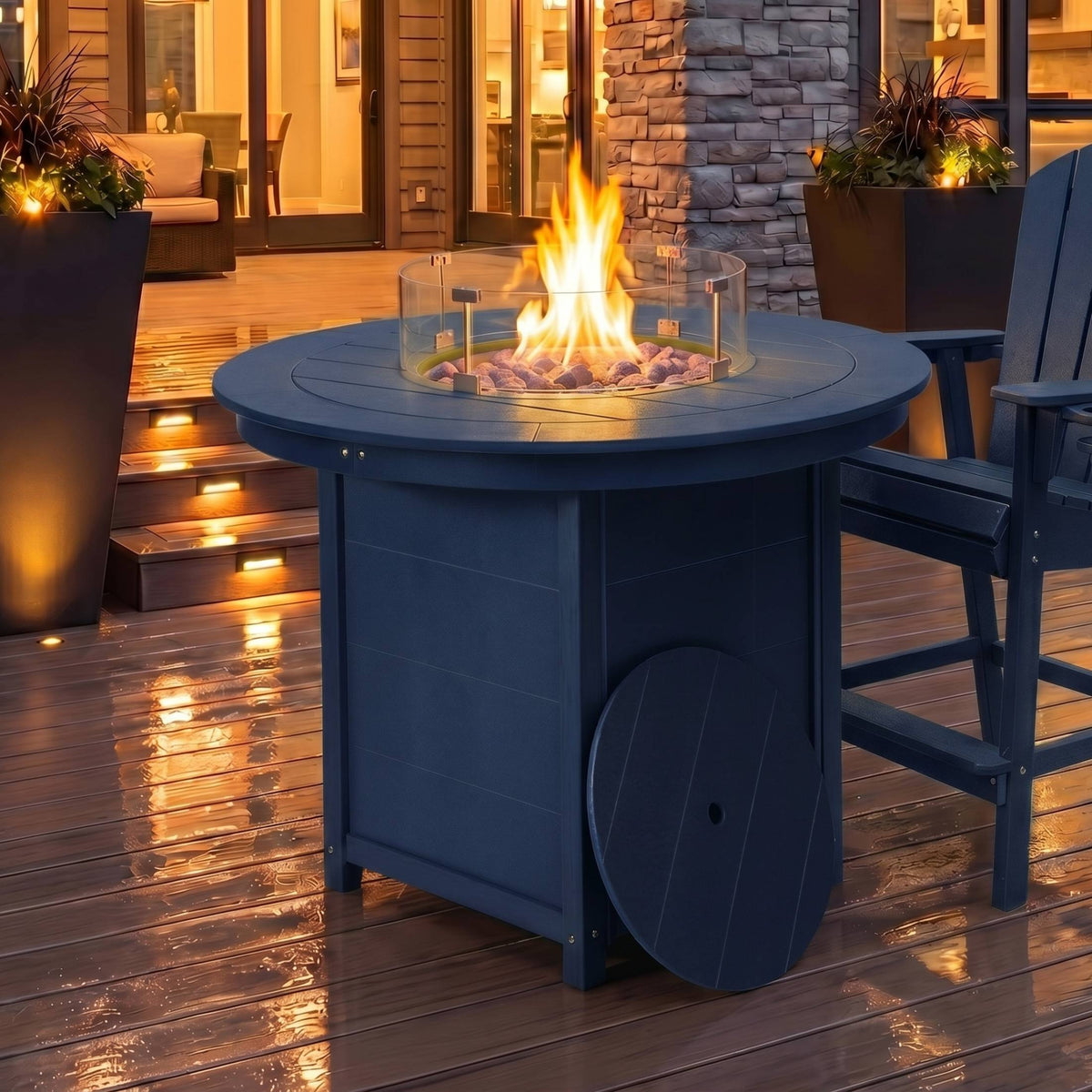 Helios 47" Modern Outdoor Patio Propane Round Counter Height Fire Pit Table