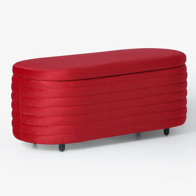 Phoebe 42" Wide Mid-Century Modern Upholstered Velvet Tufted Oval Storage Ottoman Bench
