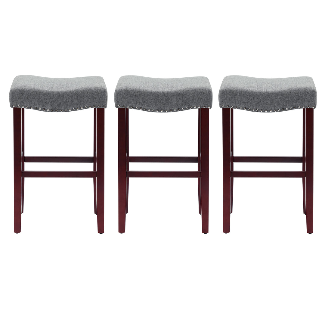 Lenox 29" Upholstered Saddle Seat Cherry Bar Stools (Set of 3)