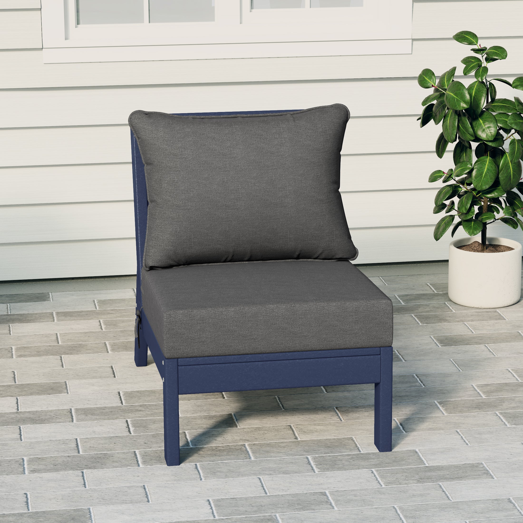 Avalon Outdoor HDPE Deep Seating Modular Armless Patio Chair with Patio Cushions
