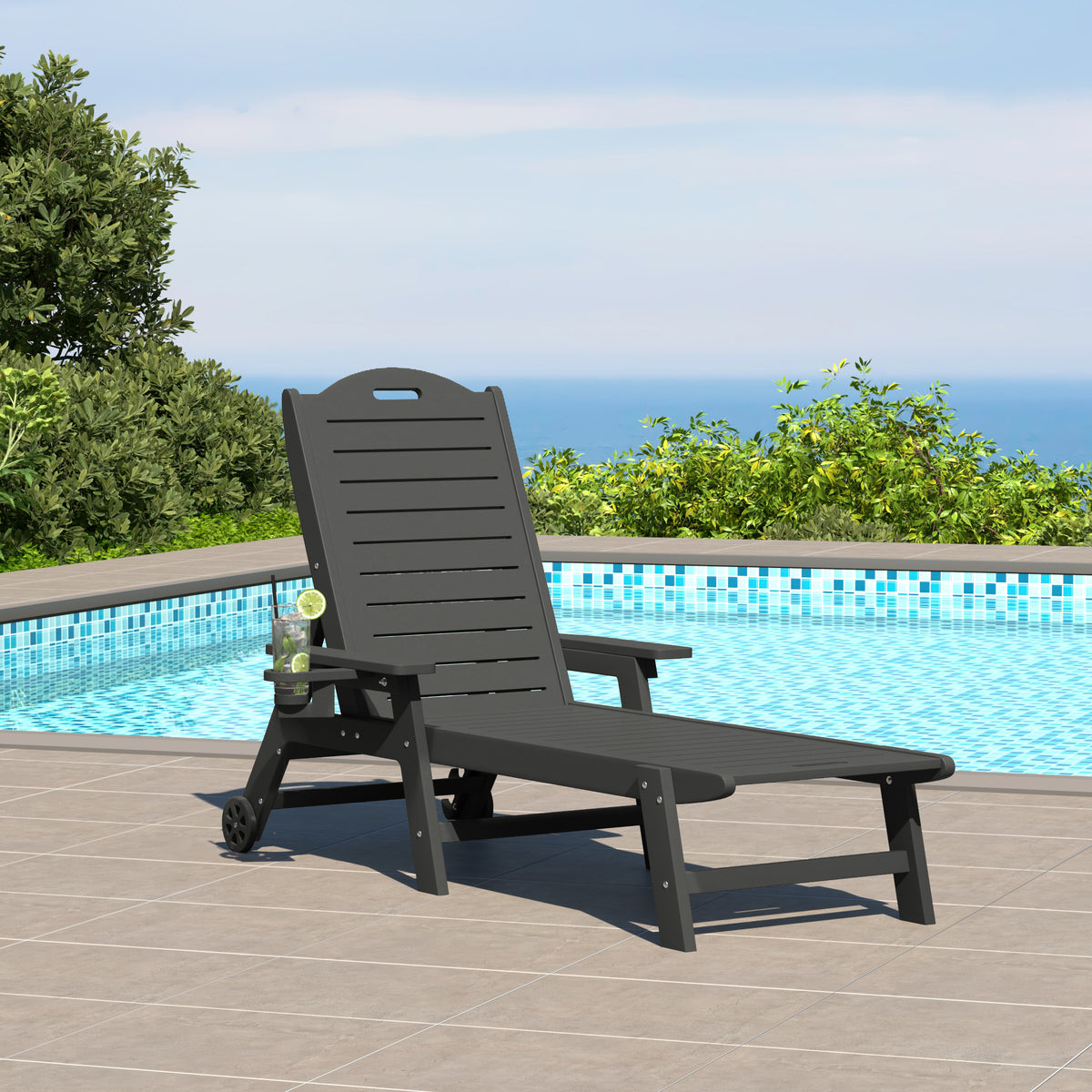 Aruba chaise lounge in Gray styled outdoors