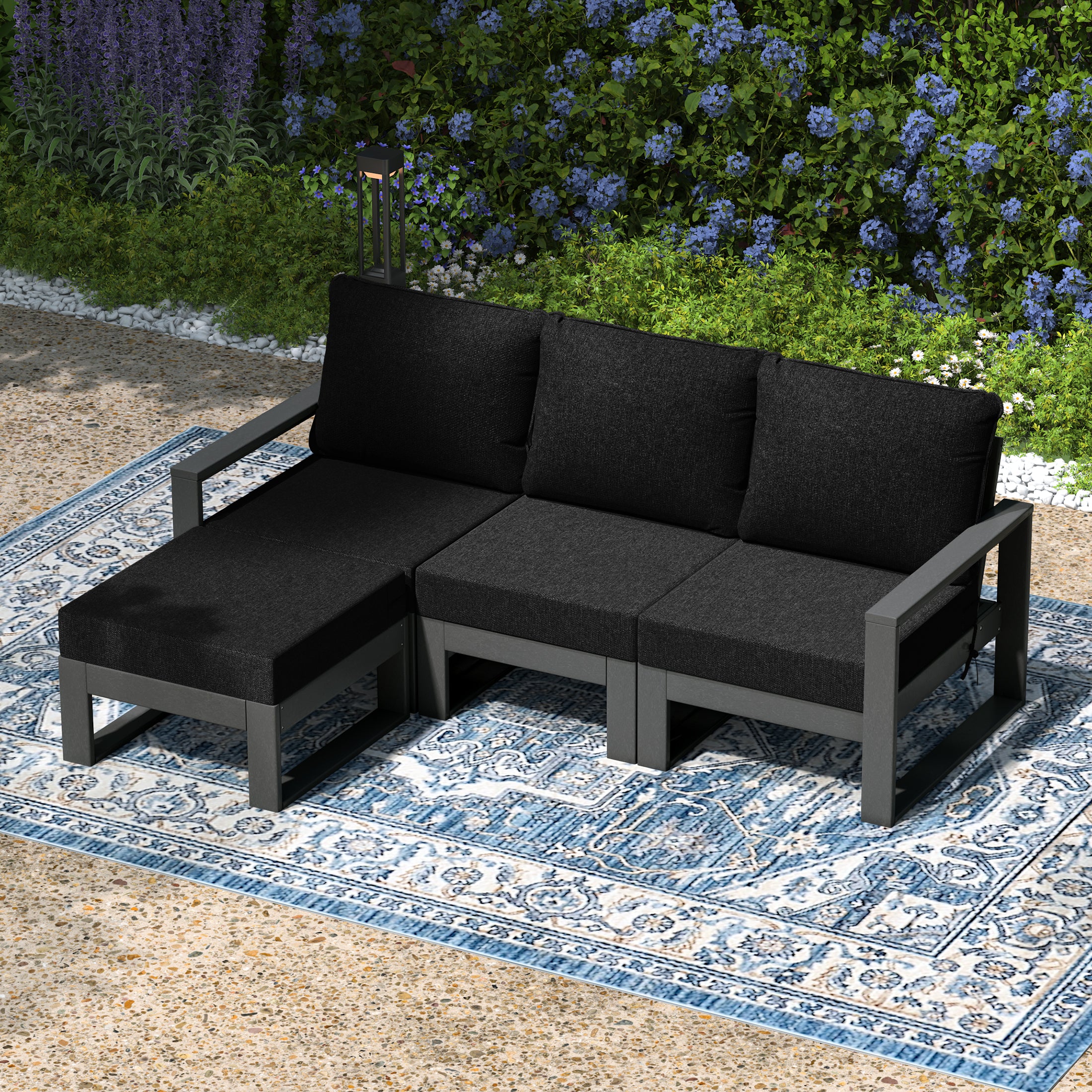 Montara 4-Piece Outdoor HDPE All-Weather Modern Deep Seating Patio Sofa Sectional Set with Waterproof Cushions