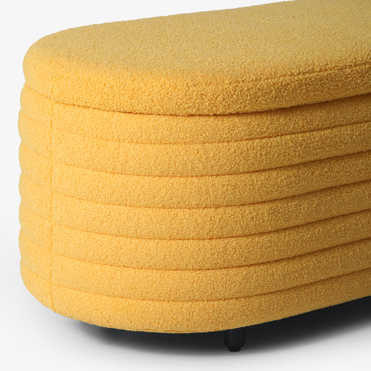 Alexandria 42" Wide Mid-Century Modern Upholstered Teddy Sherpa Tufted Oval Storage Ottoman Bench