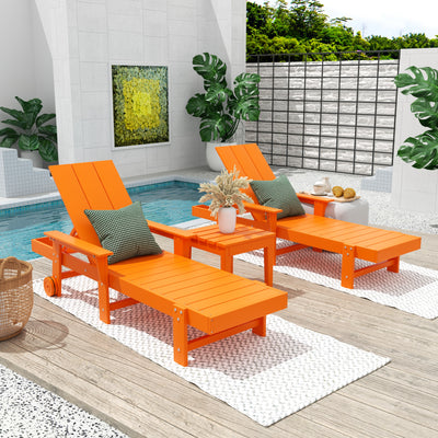 Ashore Modern Poly Reclining Chaise Lounge Set with Side Table