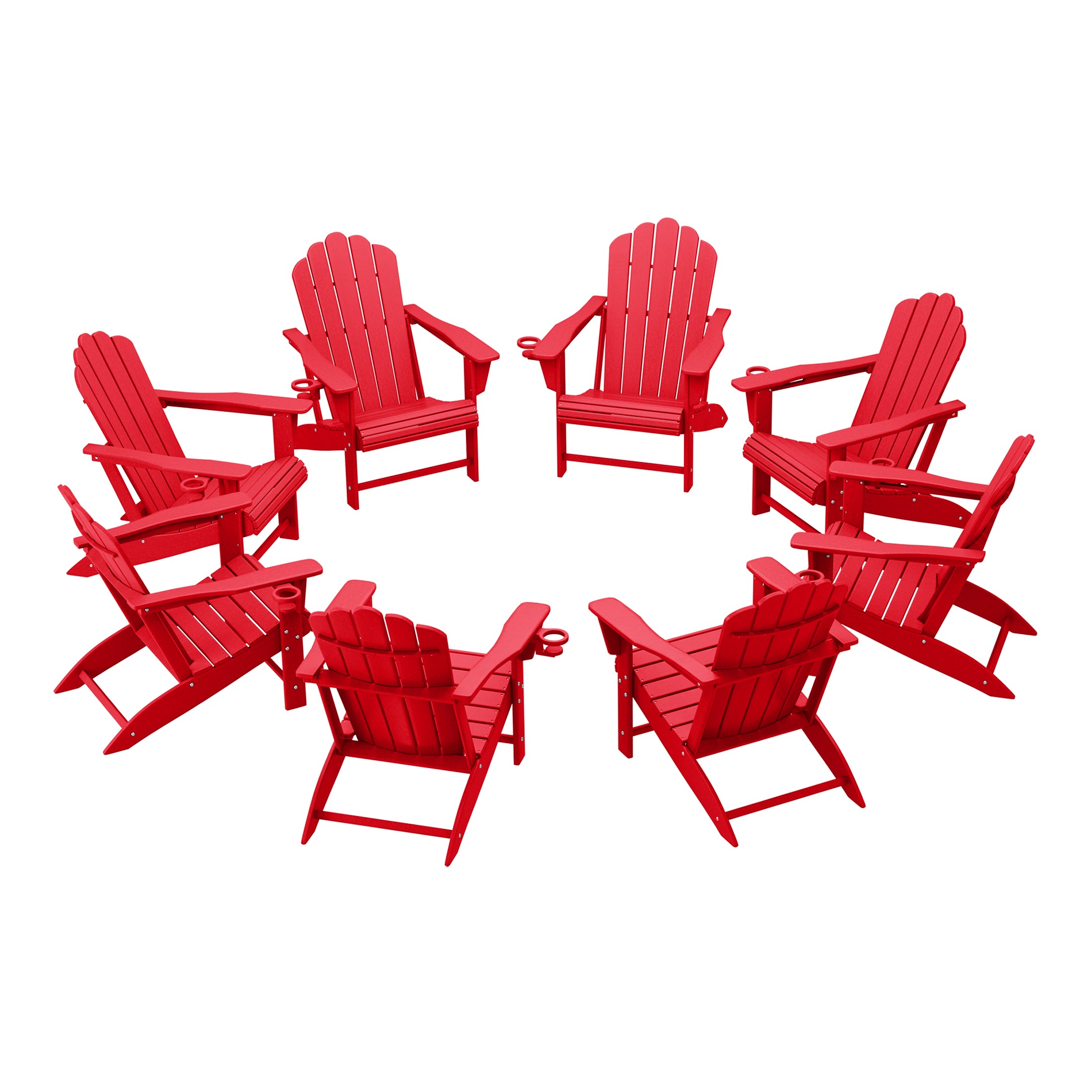 Highland Outdoor Patio HDPE Adirondack Chairs With Cup Holders (Set of 8)