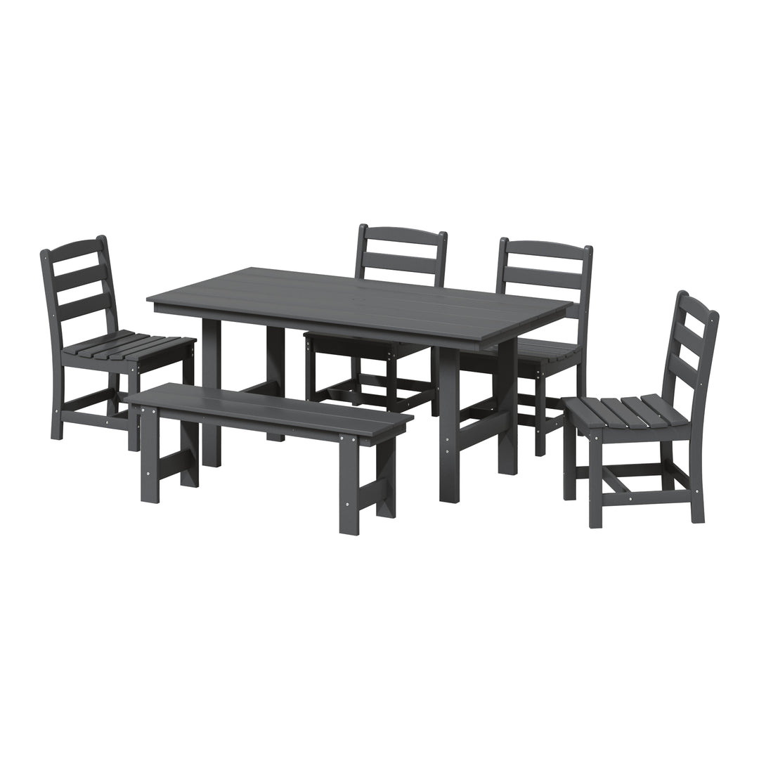 Ashore 6-Piece Outdoor HDPE Rectangular Patio Dining Table Set with Bench