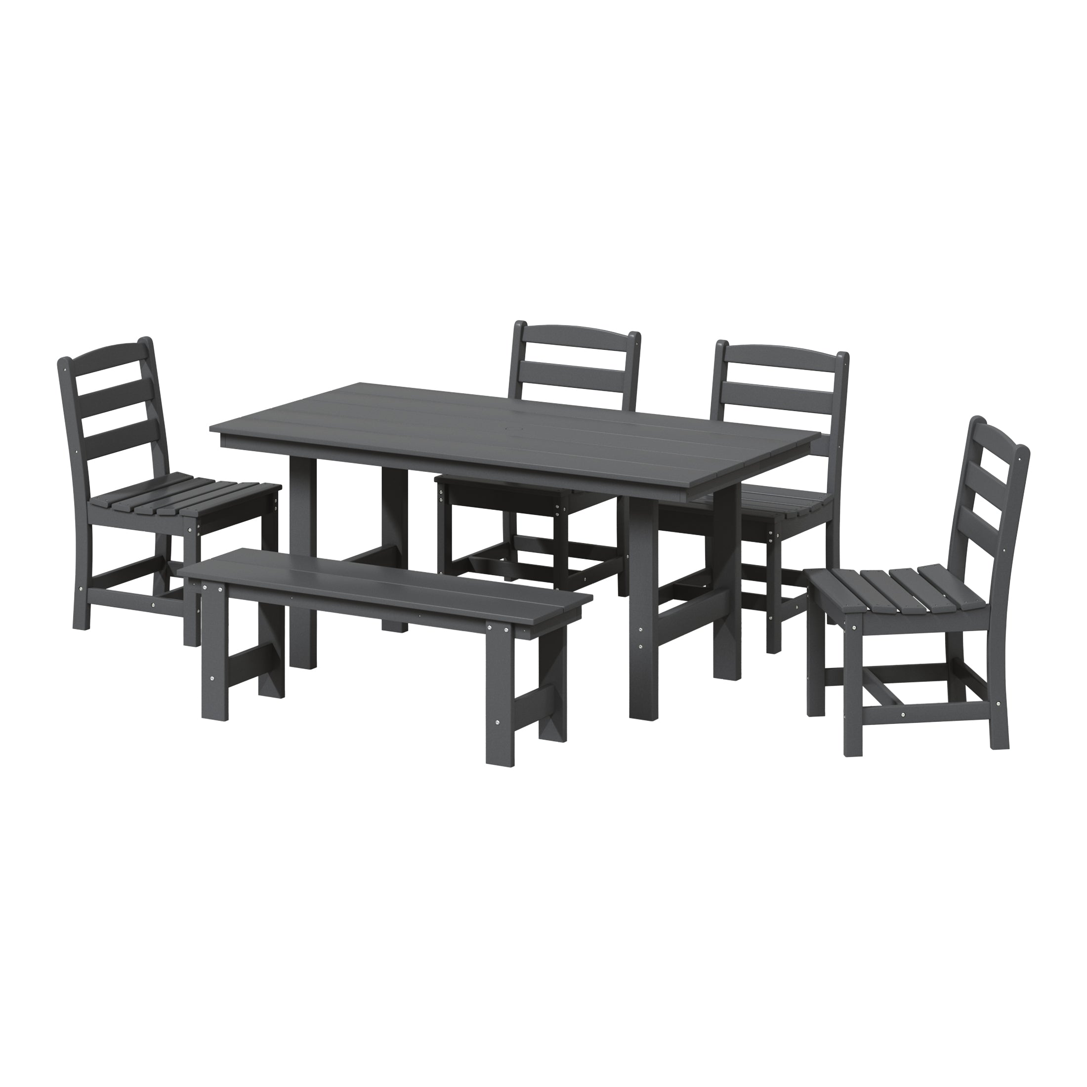 Ashore 6-Piece Outdoor HDPE Rectangular Patio Dining Table Set with Bench