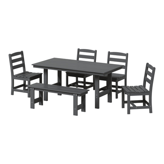 Ashore 6-Piece Outdoor HDPE Rectangular Patio Dining Table Set with Bench