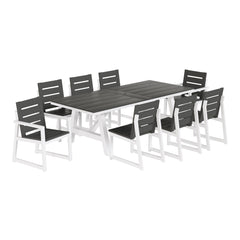 Cape May 9-Piece HDPE Outdoor Furniture Patio Dining Table With Umbrella Hole and Chairs Set For 8