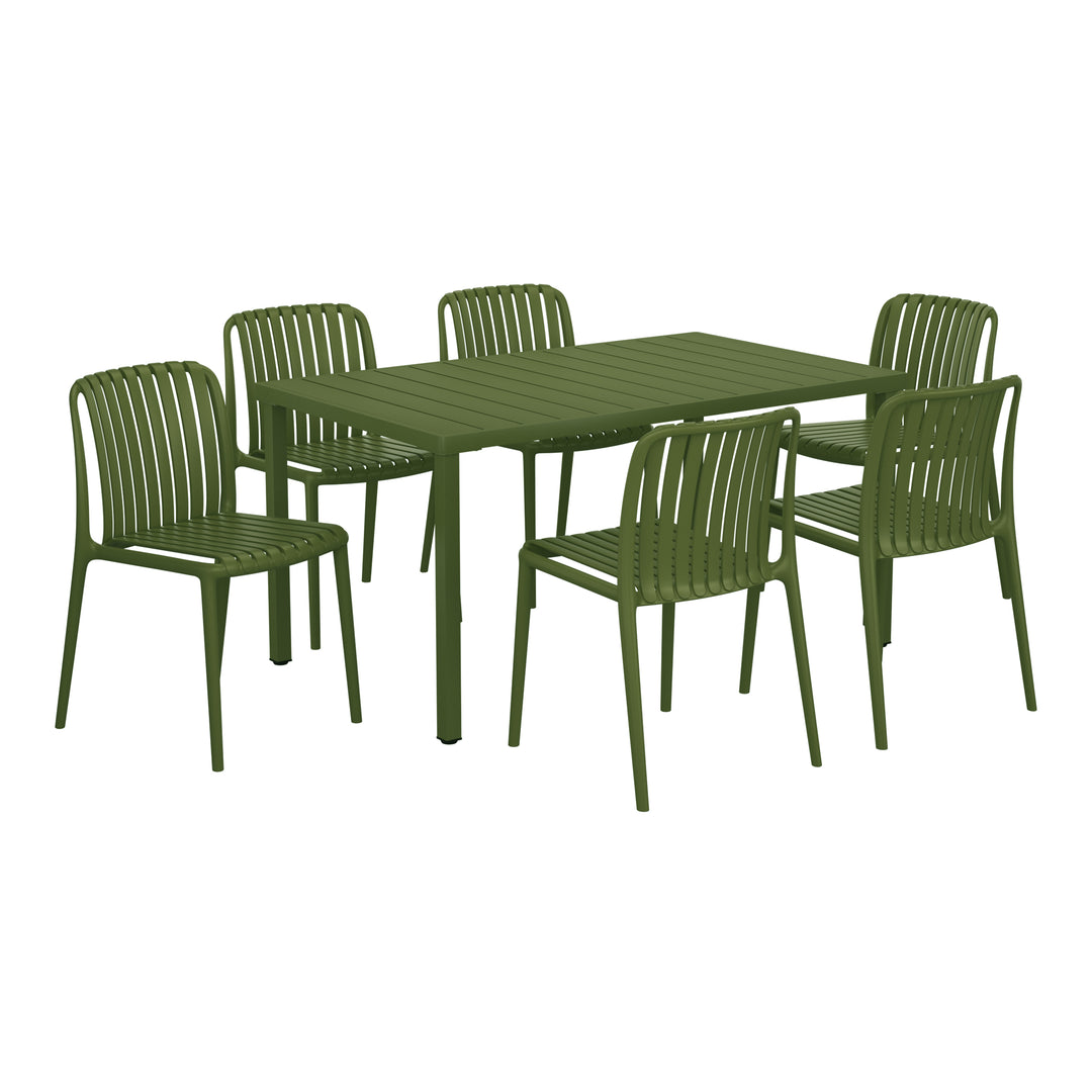 Playa 7-Piece Outdoor Patio Dining Table Set With Stackable Patio Chairs