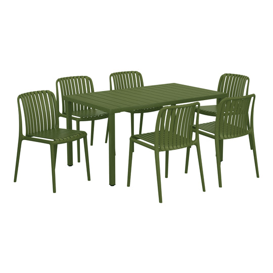 Playa 7-Piece Outdoor Patio Dining Table Set With Stackable Patio Chairs