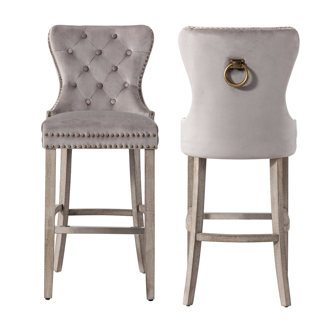 Wordford 29" Tufted Velvet Bar Stool (Set of 2), Antique Gray