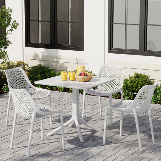 Playa 5-Piece Resin Square Patio Dining Table Set with Stackable Patio Dining Chairs