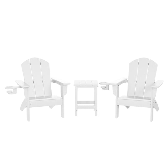 Malibu 3-Piece Kids HDPE Adirondack Chairs Set with Square Side Table and Cup Holders
