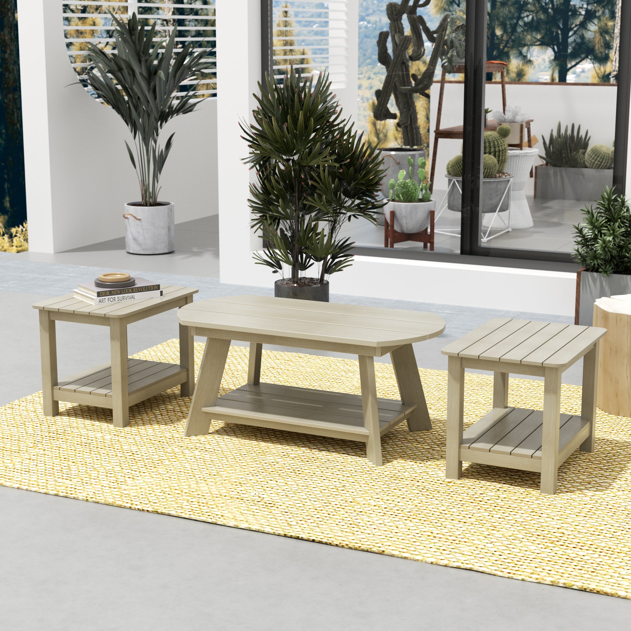 Tuscany 3-Piece HIPS Outdoor Adirondack Coffee Table and Two Side Table Set