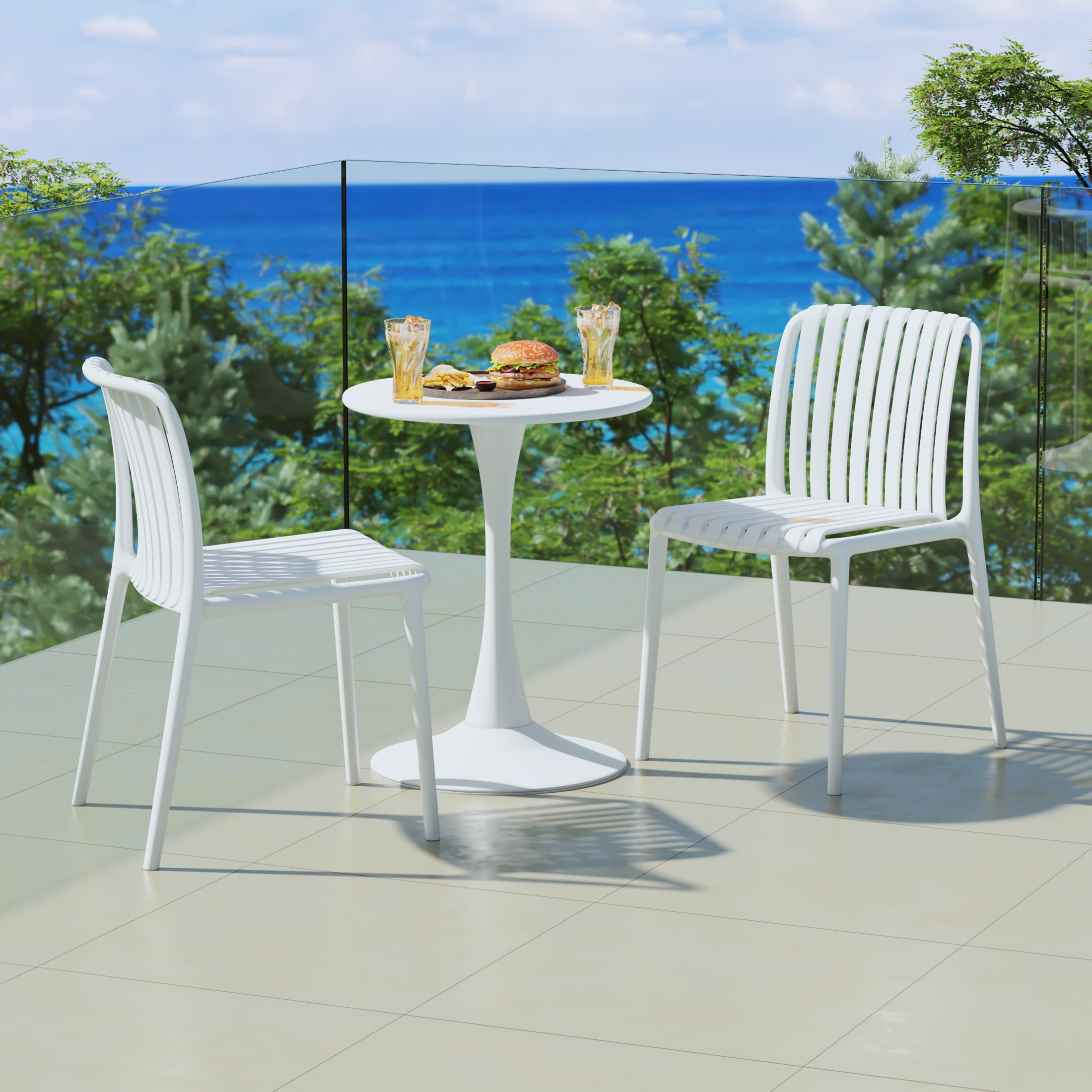 Playa Outdoor Stackable Polypropylene Plastic Dining Side Chairs (Set of 2)