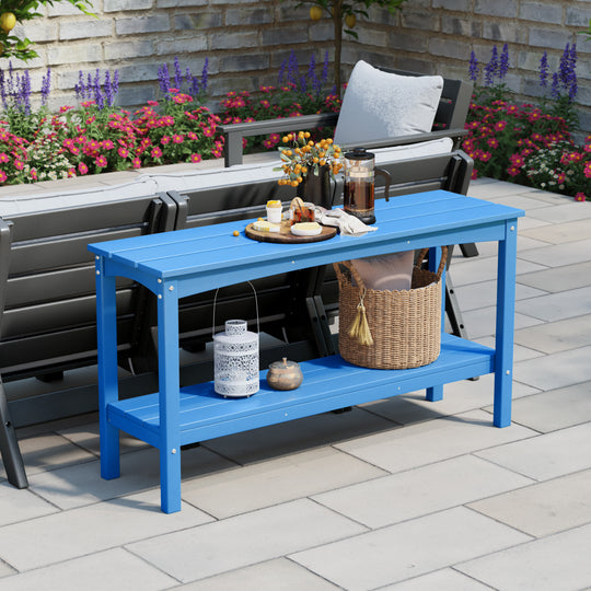 Malibu 55" Outdoor Patio HDPE Adirondack 2-Tier Shelf Console Table