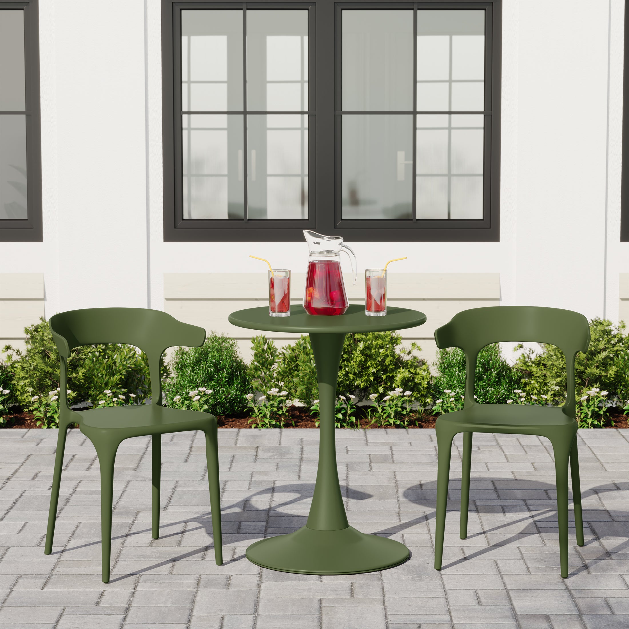 Playa 3-Piece Outdoor Metal Patio Dining Table Set With Stackable Modern Patio Side Chairs