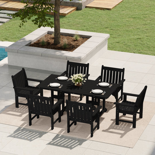 Malibu 7-Piece HDPE Outdoor Dining Patio Table and Chairs Set