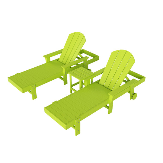 Malibu 3 Piece Adirondack Reclining Chaise Lounge With Arms & Wheels