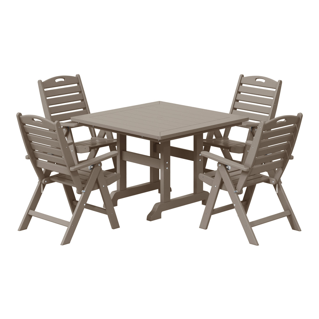 Malibu 5-Piece HDPE Square Patio Dining Table Set with Foldable Chairs