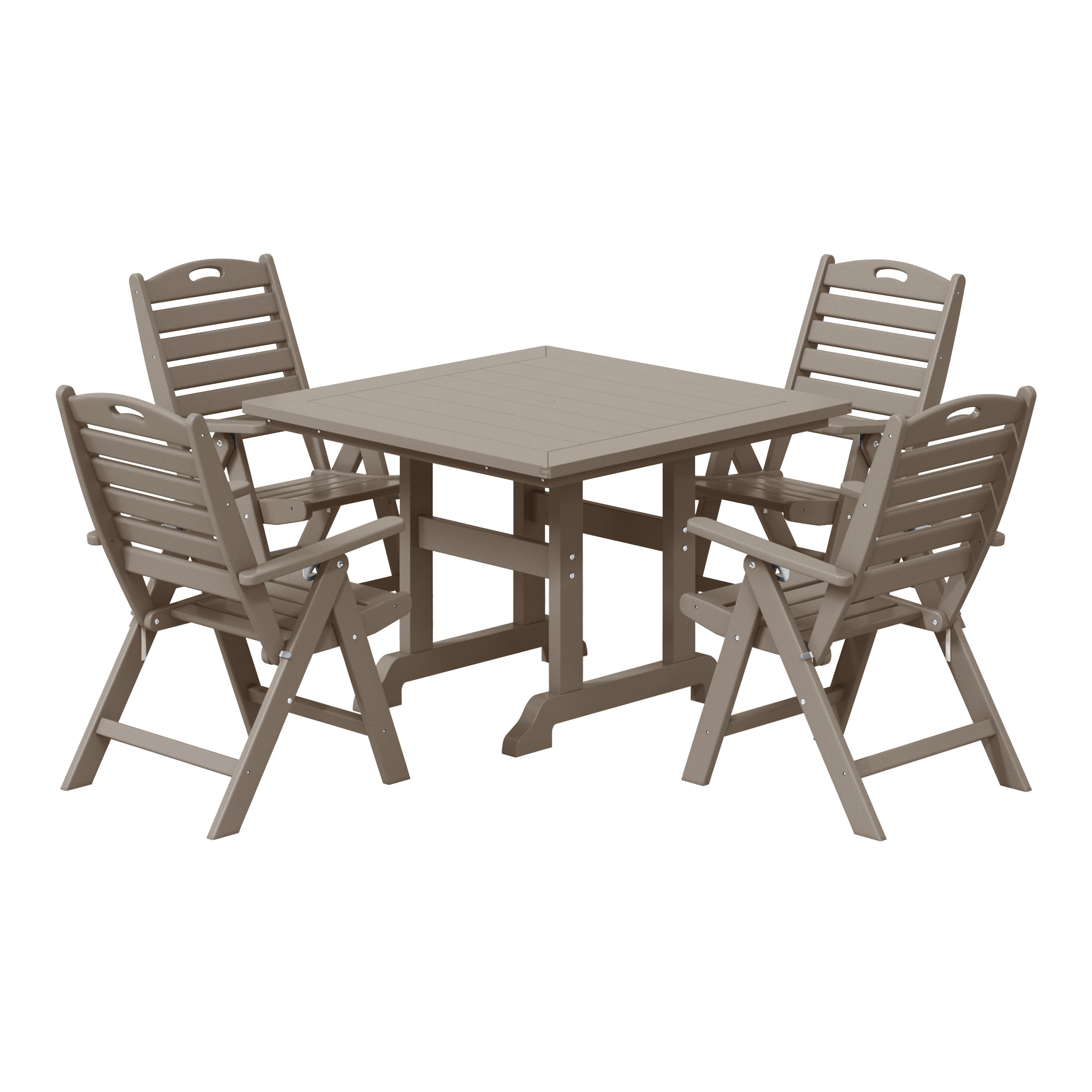 Malibu 5-Piece HDPE Square Patio Dining Table Set with Foldable Chairs