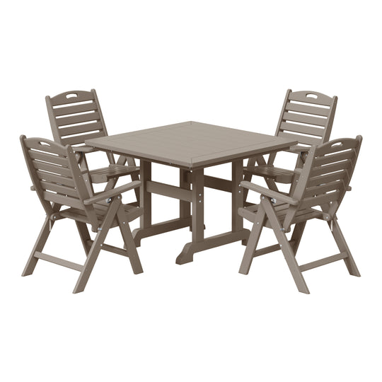 Malibu 5-Piece HDPE Square Patio Dining Table Set with Foldable Chairs