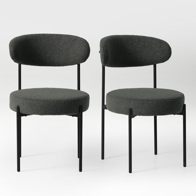 Alexandria Mid-Century Modern Upholstered Sherpa Round Dining Chairs (Set of 2)