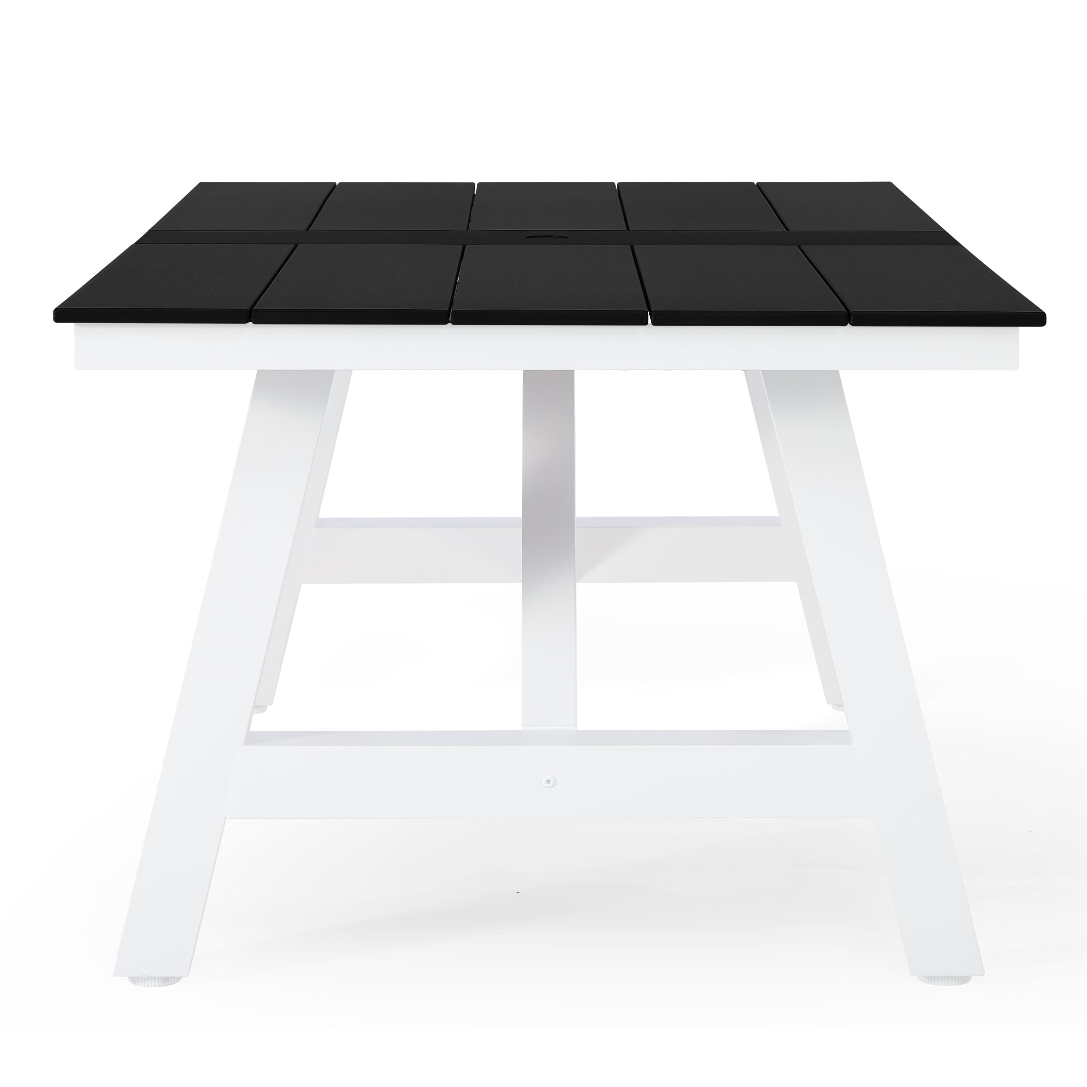 Cape May 90" HDPE Rectangle Outdoor Patio Dining Table With Umbrella Hole and Metal Frame