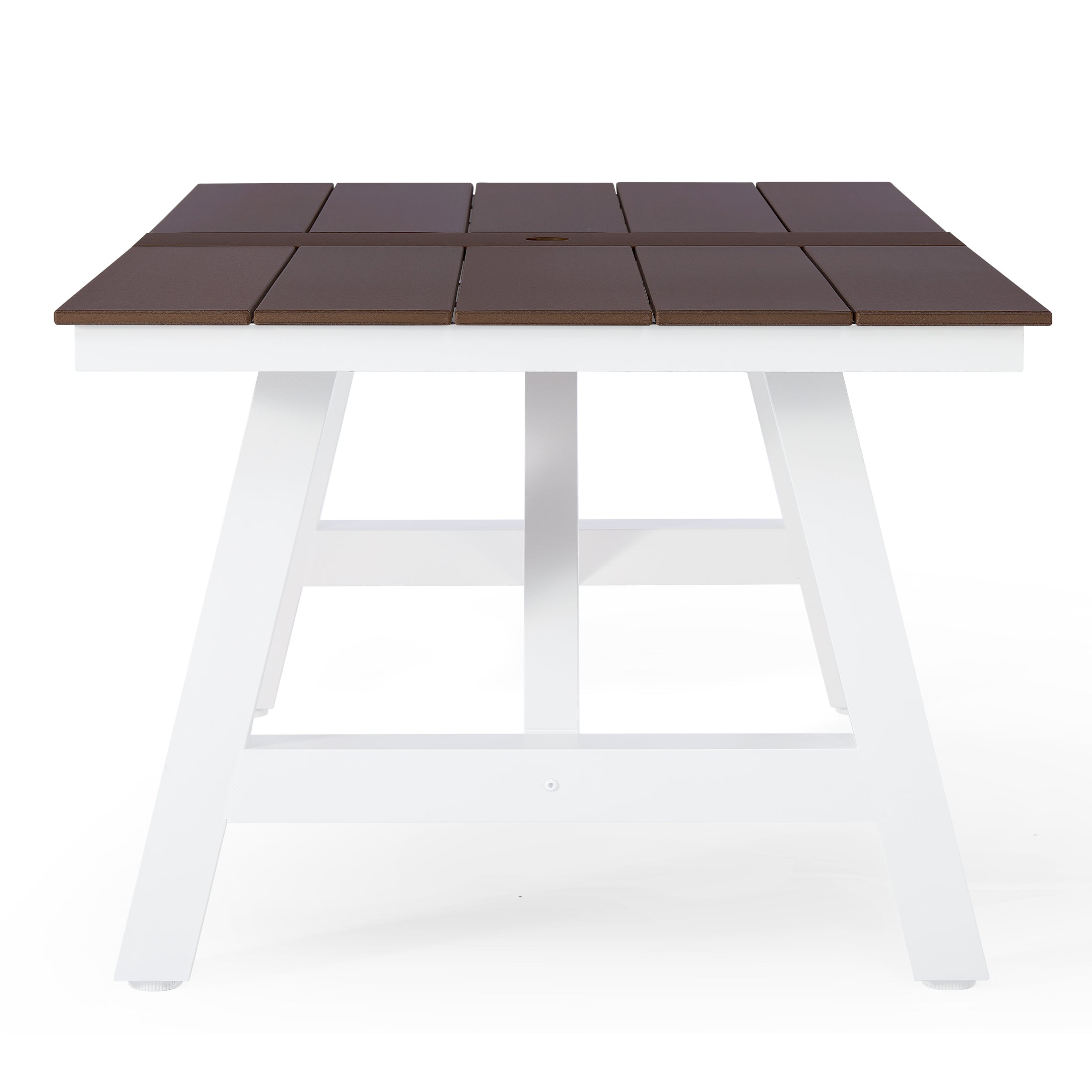Cape May 90" HDPE Rectangle Outdoor Patio Dining Table With Umbrella Hole and Metal Frame