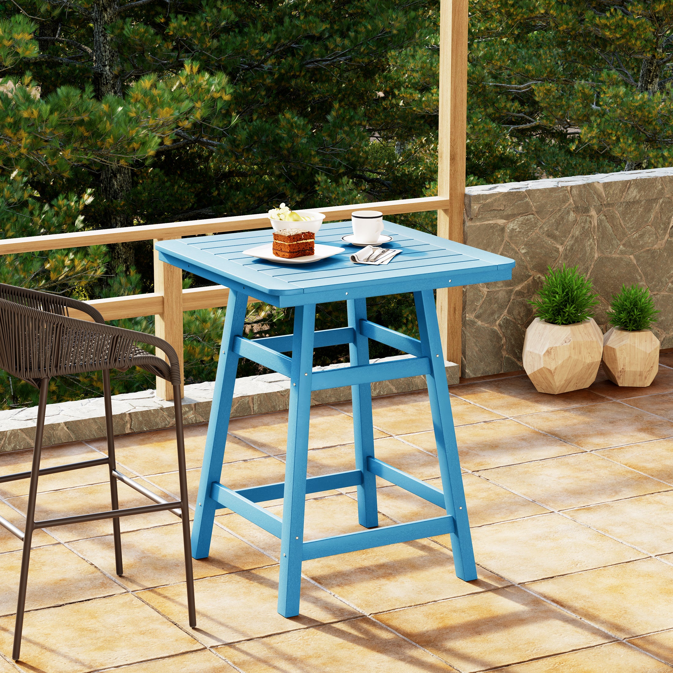 Malibu 30" Square Outdoor Patio Counter High Bistro Bar Table With Umbrella Hole
