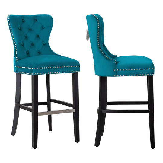 Wordford 29" Tufted Velvet Bar Stool (Set of 2), Black