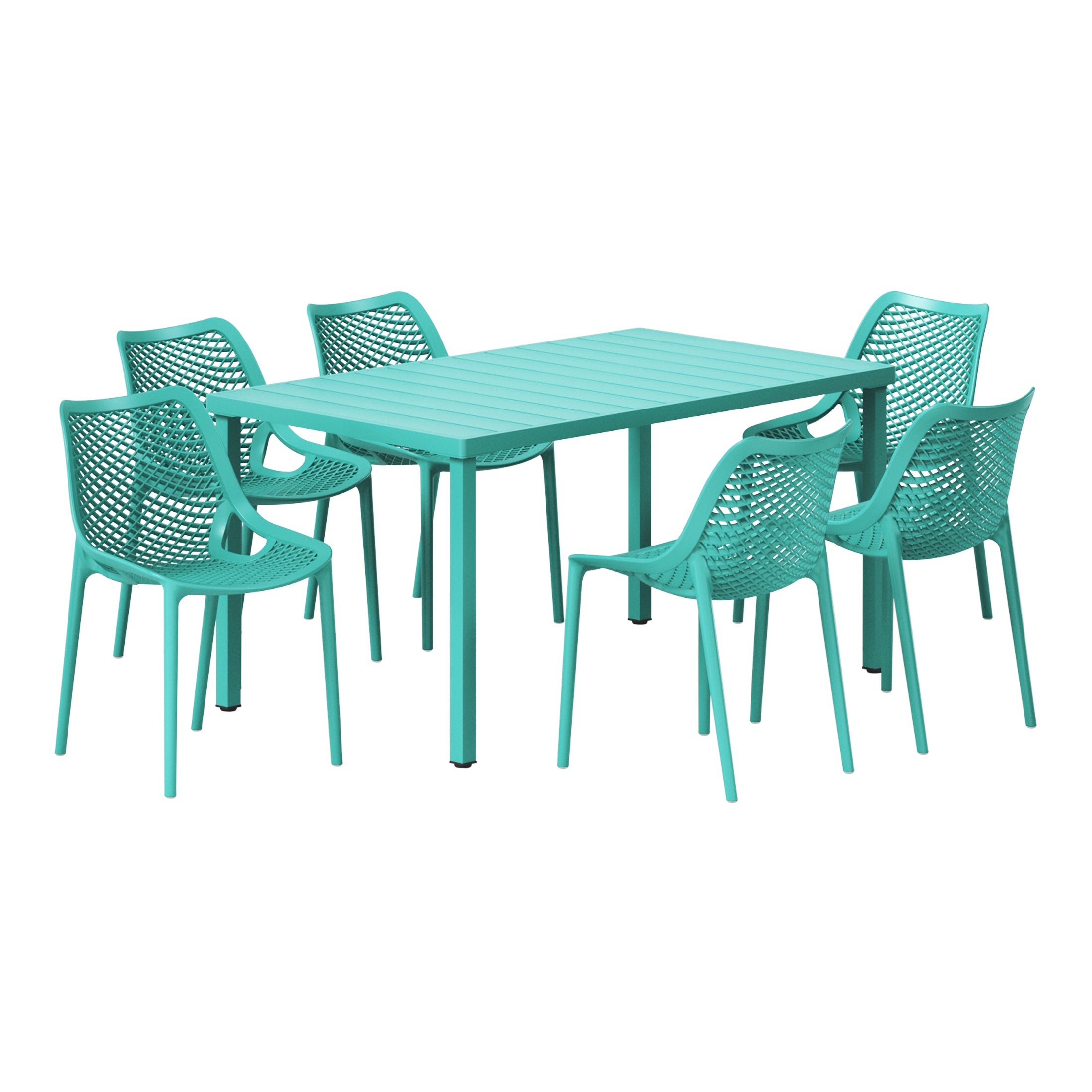 Playa 7-Piece Outdoor Metal Patio Dining Table Set With Stackable Patio Chairs