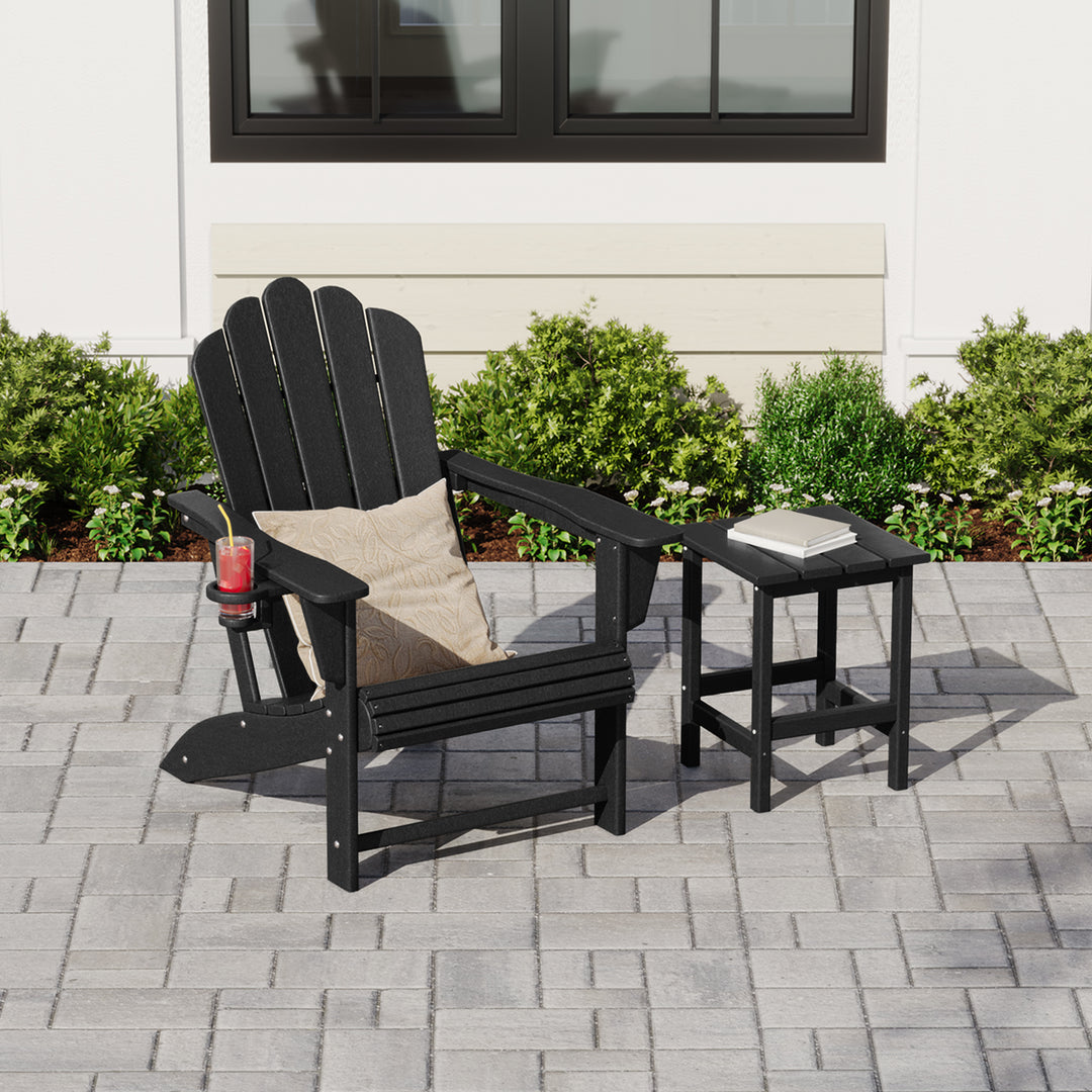 Highland Outdoor Patio HDPE Adirondack Chair With Cup Holder and Table Set