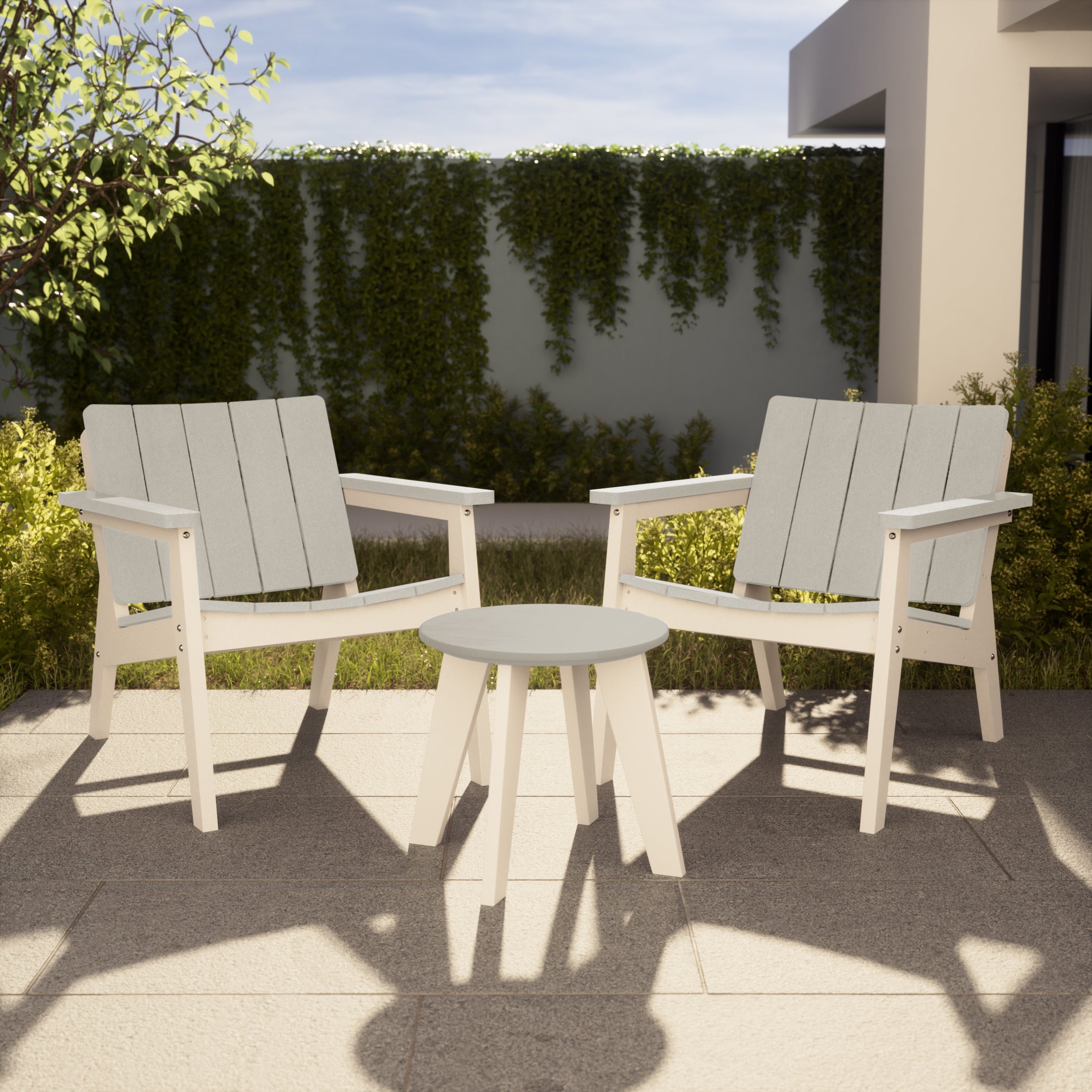 Pacifica 3-Piece Outdoor HDPE Conversation Set with Deep Seating Chairs and Round Side Table