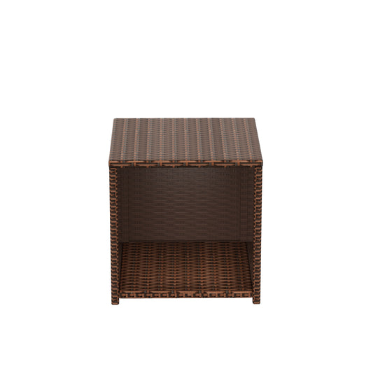 Coastal 2-Piece Wicker Outdoor Storage Ottoman and Square Side Table Set