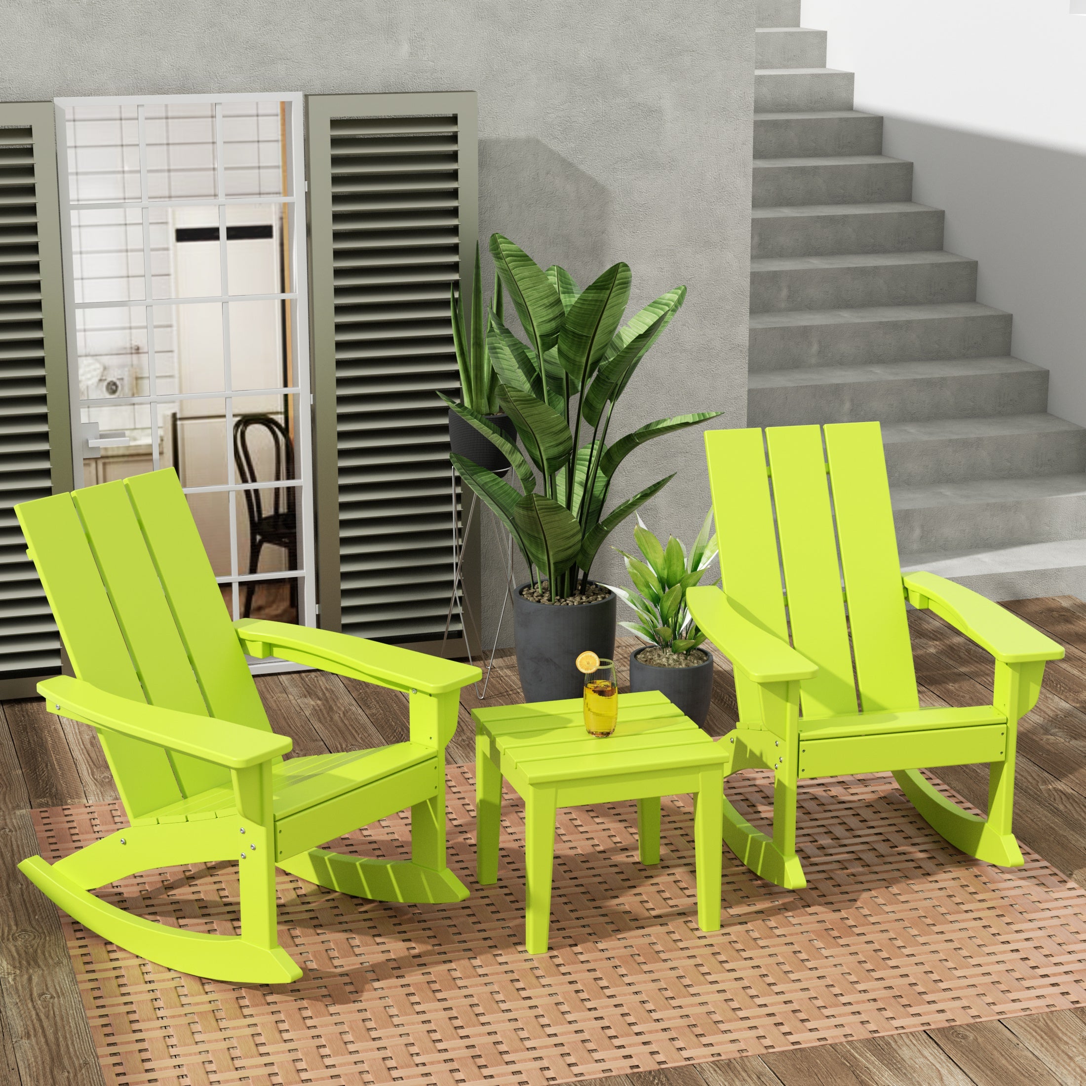 Ashore Modern Rocking Poly Adirondack Chair With Side Table 3-Piece Set