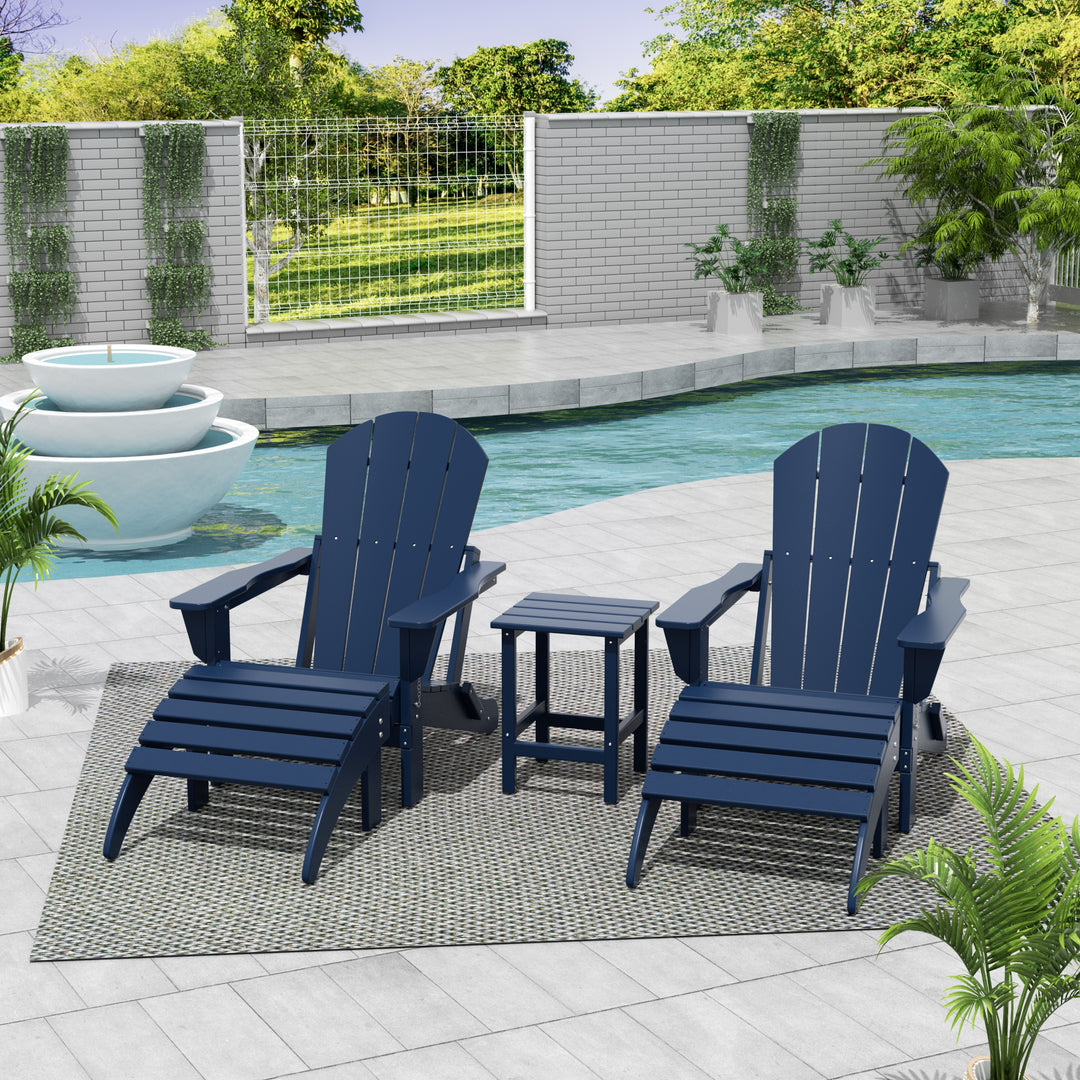 Malibu Westintrends 5-Piece set classic Adirondack chairs with ottoman and a small coffee table (2 seater)