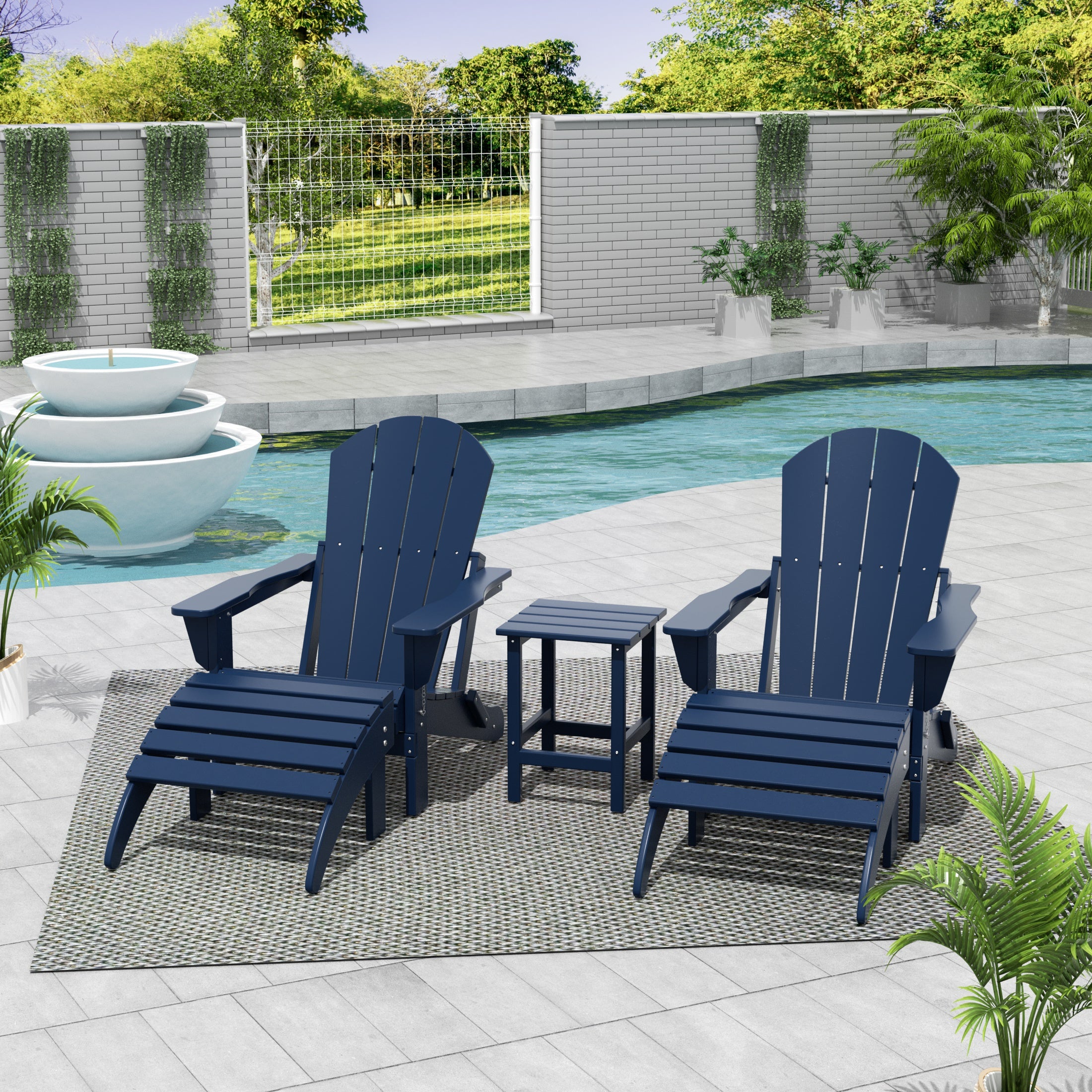 Malibu 5-Piece set classic Adirondack chairs with ottoman and a small coffee table (2 seater)