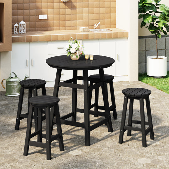 Malibu 5-Piece HDPE Outdoor Patio Dining Bar Bistro Table Set with Counter High Round Bar Stools