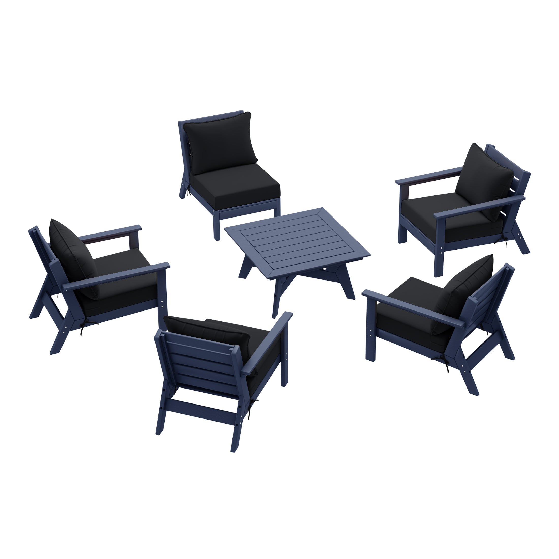 Avalon Outdoor 6-Piece Modular Sectional Patio Furniture Sofa Set in Navy Blue Frame