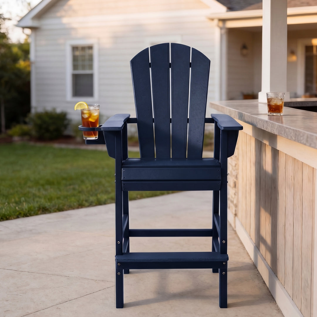 Malibu Outdoor HDPE Tall Adirondack Bar Height Chair With Cup Holder