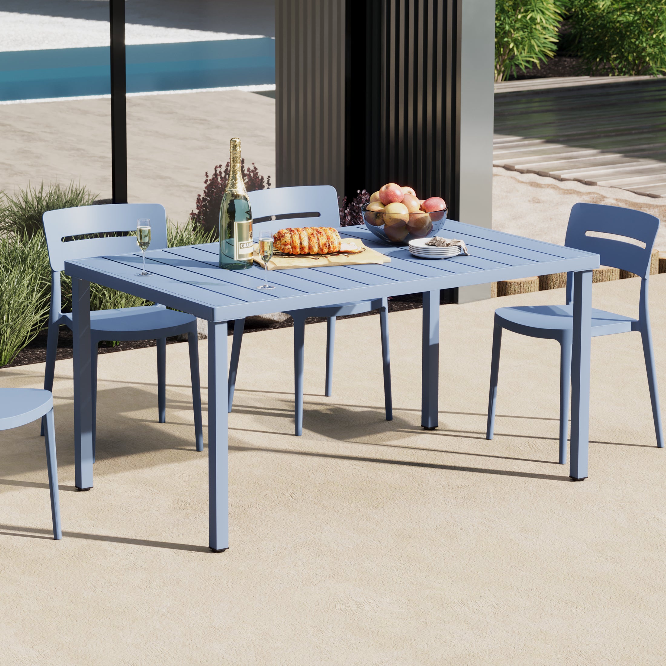 Playa 59" Iron Metal Outdoor Rectangular Patio Dining Table For 6