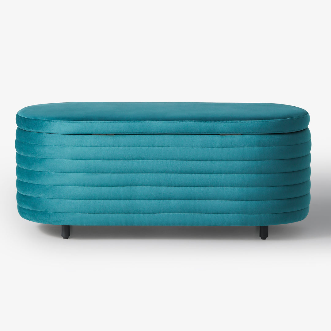 Phoebe 42" Wide Mid-Century Modern Upholstered Velvet Tufted Oval Storage Ottoman Bench