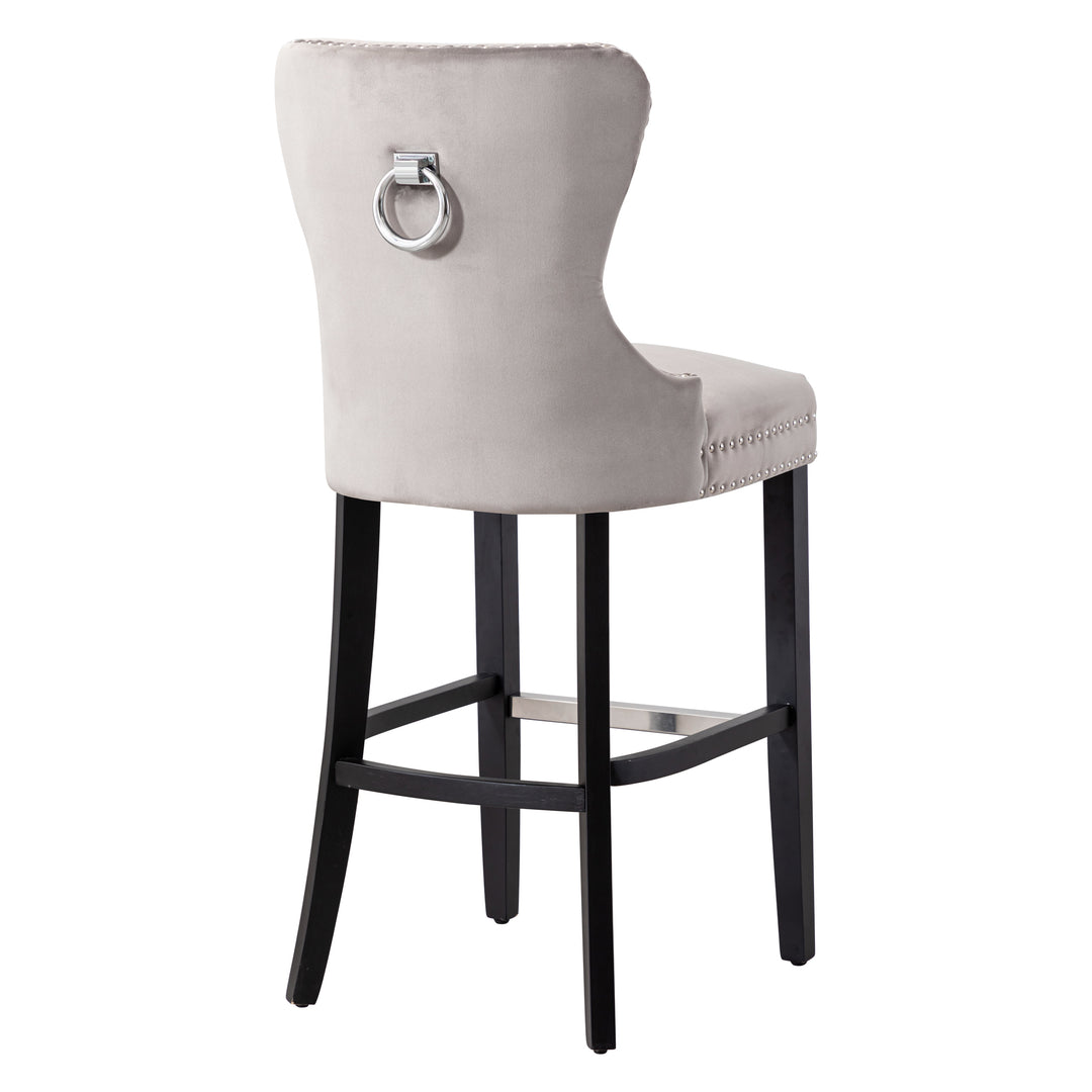 Wordford 29" Tufted Velvet Bar Stool, Black