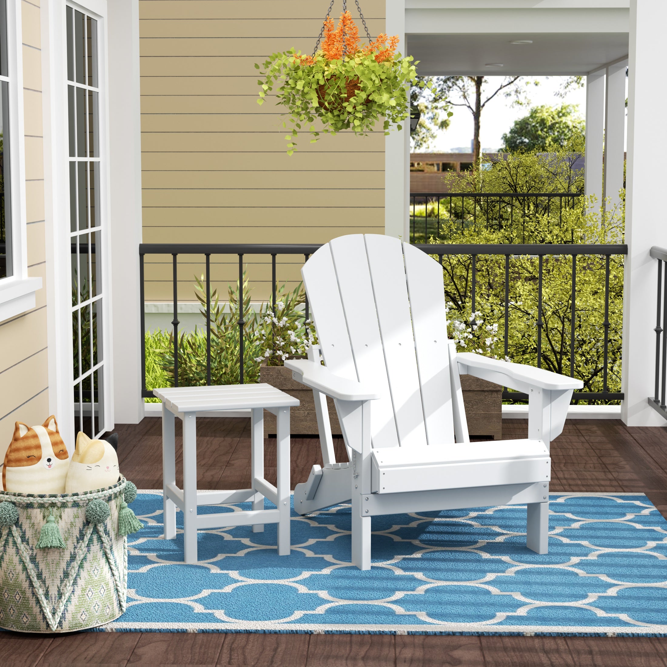 Malibu 2 piece set outdoor folding Poly Adirondack chair with side table