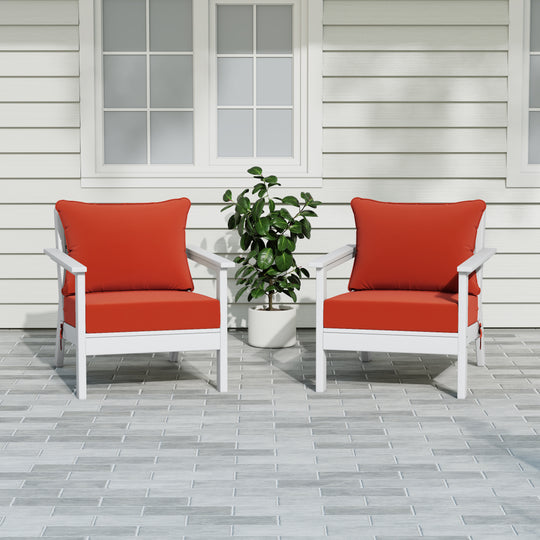 Avalon Outdoor Modern HDPE Patio Club Chairs with Deep Seat Cushions (Set of 2)