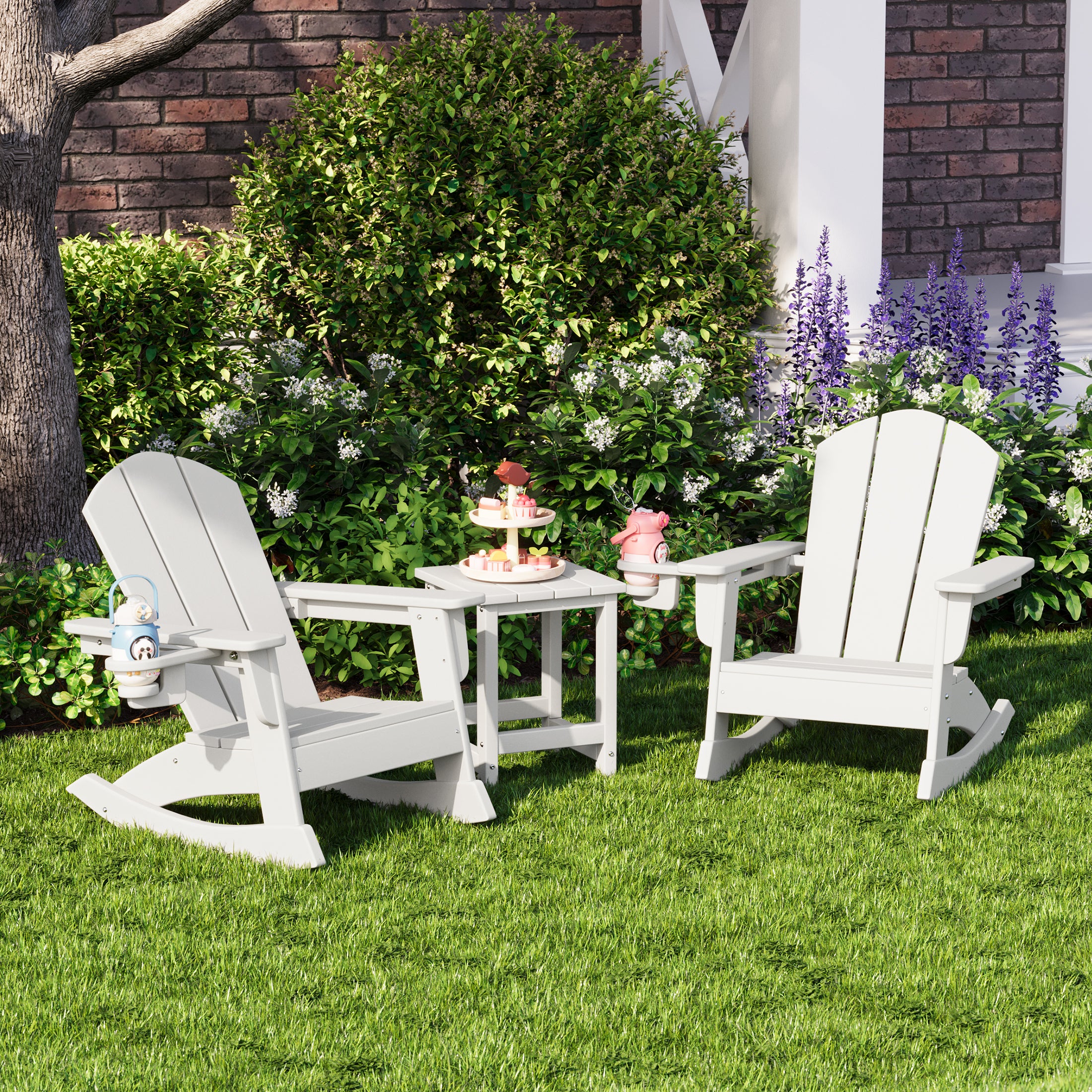 Malibu 3-Piece Kids Rocking Chair With Cup Holder and Square Side Table Set