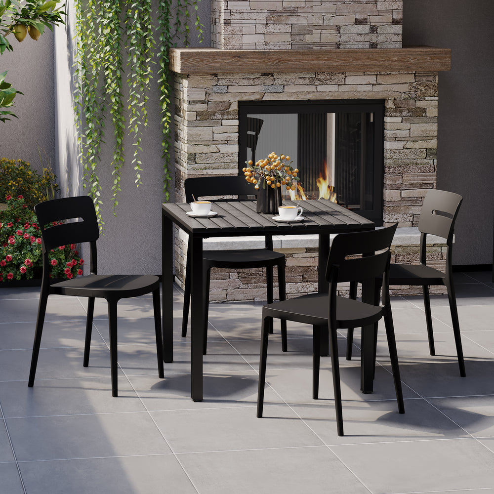 Playa 5-Piece Outdoor Metal Frame Dining Table Patio Set with Stackable Patio Dining Chairs